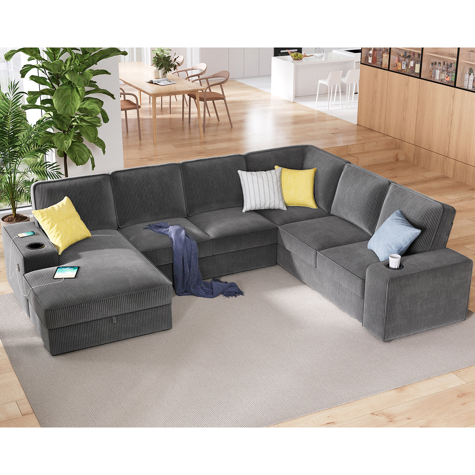 Latitude Run® Glendora 112'' Sectional Sofa with USB Charging